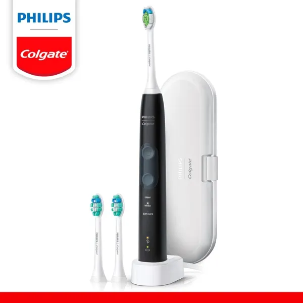 Escova elétrica Philips Colgate SonicPro 50 com dois refis, base de carregamento e estojo de viagem