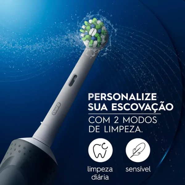 Cabeça da escova Oral-B Pro Series 2 com destaque para modos de limpeza diária e sensível.